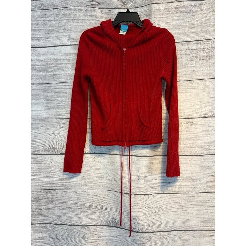 To The Max! Red Ribbed Knit Zip-Up Hoodie Sweater Size L